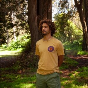 Mollusk Organic Mustard Magic Barrel T-Shirt with Purple Accent